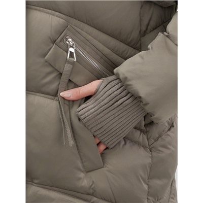 Куртка зимняя женская с мехом и капюшоном тренд коричневого цвета 7737K