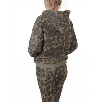 869-3 GREEN/LEOPARD Костюм спортивный зимний женский (95% хлопок, 5% полиэстер)