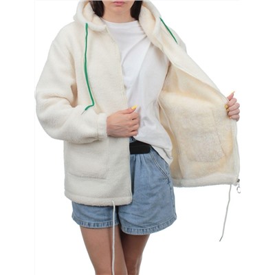 1006 MILK WHITE Куртка плюшевая демисезонная (65% хлопок, 35% полиэстер) оверсайз 44-54