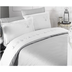 2 сп. Евро Комплект Постельного Белья с Вышывкой Cotton Saten Leaf Gri - Altınbaşak