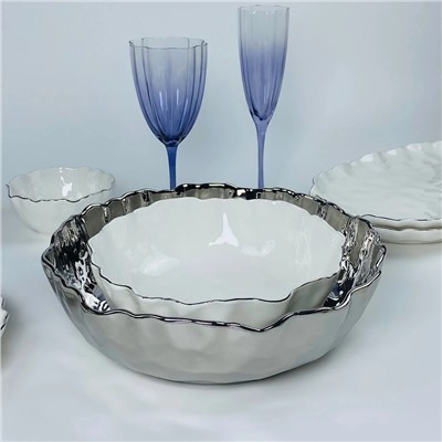 305-296 Набор из 2 салатников 23/30,5см ВАНЕССА СЕРЕБРО в под.уп.(х6)Фарфор