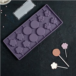 Форма для леденцов Доляна «Вкусная сладость», силикон, 26,5×11,5 см, 12 ячеек (d=3,5 см), с палочками, цвет МИКС