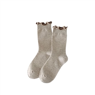 Boneless lace pile socks Ins Korean contrasting wood ear, the middle socks, Japanese sweet girl JK ballet style