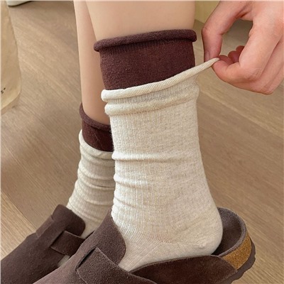 Korean Ins blogger same gray socks color-blocking double-rock-trunk pile socks four-season cotton sweat-absorbing boneless stockings