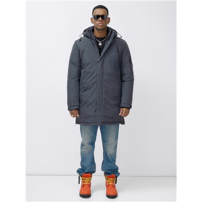 Парка мужская зимняя удлиненная темно-серого цвета 8385TC