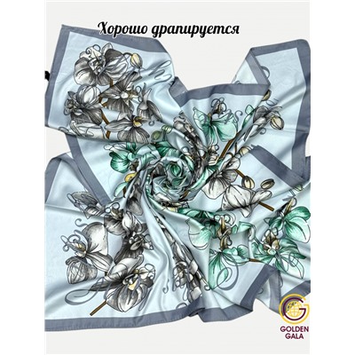 Платок шелковый Арт М43/5 (бирюзово-голубой с серой каймой)