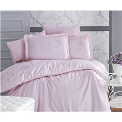 2 сп. Евро Комплект Постельного Белья с Вышывкой Cotton Saten  Rosella Pudra - Altınbaşak