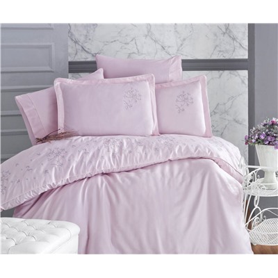 2 сп. Евро Комплект Постельного Белья с Вышывкой Cotton Saten  Rosella Pudra - Altınbaşak