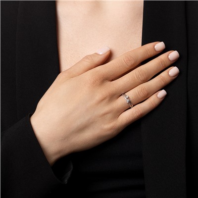 Кольцо (Спаси и Сохрани) из серебра ч/ч литьё с фианитом