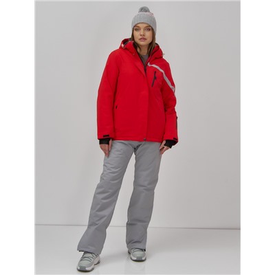 Горнолыжная куртка женская зимняя красного цвета 7017Kr