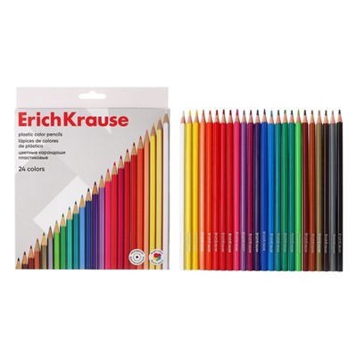 Карандаши цветные 24 цвета ErichKrause, шестигранные, пластиковые, с европодвесом