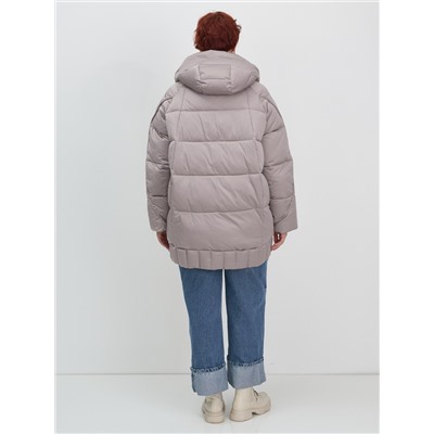 Куртка зимняя женская с капюшоном модная светло-коричневого цвета 7651SK