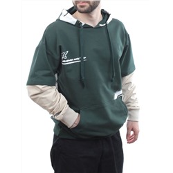 2702 GREEN/BEIGE Толстовка мужская (75% хлопок, 20% полиэстер, 5% спандекс)