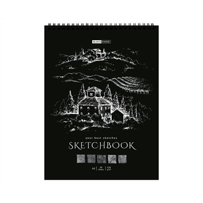 Скетчбук 20л., А5 ArtSpace "Black line. House", на гребне, черный блок,120г/м2