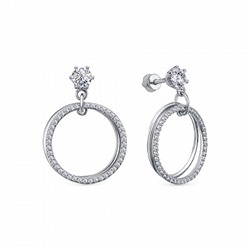 Серьги с фианитом родированные серебро 925*