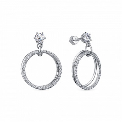 Серьги с фианитом родированные серебро 925*