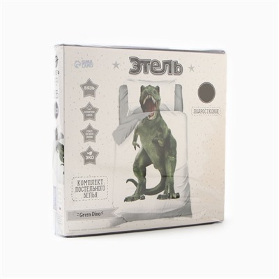 Постельное бельё "Этель" 1,5 сп Green Dino (вид 2) 143х215см, 150х214см, 50х70см1 шт, 100% хл, бязь