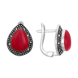 Серьги 'Капля' с кораллом и марказитами ТАСН.269КЛN