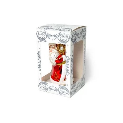 Елочная игрушка стеклянная декорированная "Дед Мороз и часы"