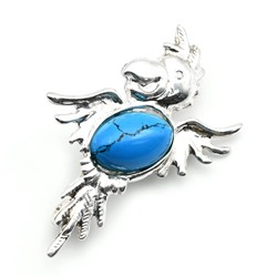 Брошь Попугай с бирюзой имитация 26*38мм, 4,1г