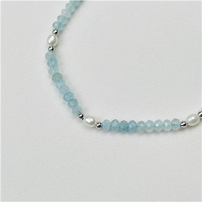Радуга Самоцветов Браслет из Аквамарина и Жемчуга