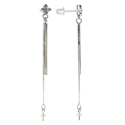 Серебро швензы, Клевер пусеты 55*6мм с фианитами, 1пара