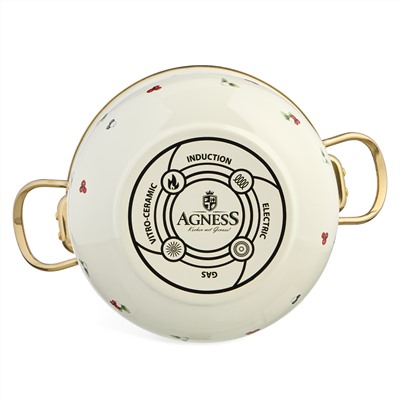 КАСТРЮЛЯ ЭМАЛИРОВАННАЯ AGNESS СО СТЕКЛЯННОЙ КРЫШКОЙ СЕРИЯ "CELEBRATION", 3.6 Л, 22*13 СМ