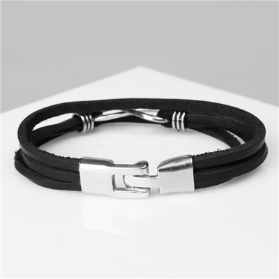 Браслет кожаный «Гравитация» бесконечность, чёрный с серебром, 23 см