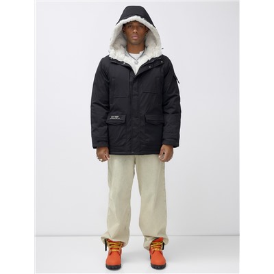 Парка мужская зимняя удлиненная с мехом черного цвета 8751Ch