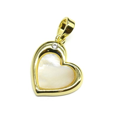 Подвеска Сердце 14*17мм с перламутром и фианитом, золотистая.
