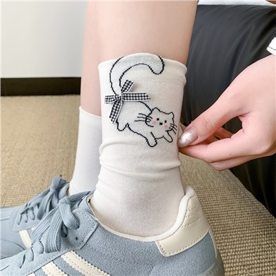 Cartoon summer knee socks with bow, brand accessory, mid-length, Korean style
