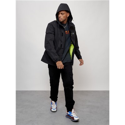 Куртка спортивная мужская весенняя с капюшоном черного цвета 88023Ch