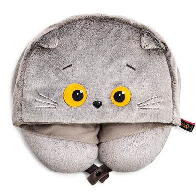 Мягкая игрушка "Кот Басик подушка на шею с капюшоном" (32 см)