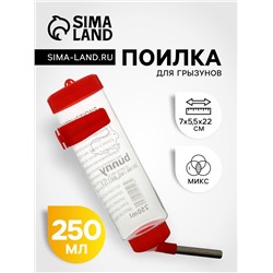 Поилка для грызунов 250 мл, 16.5×5 см, микс цветов
