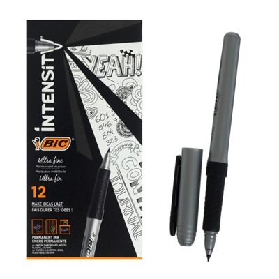 Перманентный маркер универсальный BIC Marking Ultra Fine, 0.8 мм, тонкое письмо, резиновый клип, чёрный