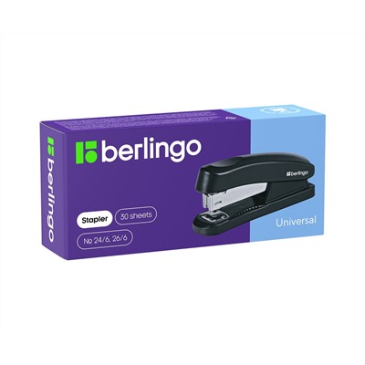 Степлер №24/6, 26/6 Berlingo "Universal" до 30л., пластиковый корпус, черный