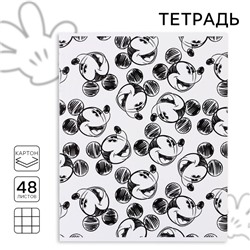 Тетрадь в клетку 48 листов, картонная обложка, блок №2, белизна 75% (серые листы), Микки Маус