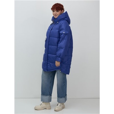 Куртка зимняя женская с капюшоном модная синего цвета 7341S