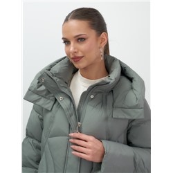 Пальто зимнее утепленное с капюшоном женское цвета хаки 7709Kh