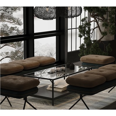 Пуф Pea, велюр, бежевый/сине-зеленый