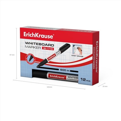 Маркер для доски ErichKrause W-110, 2,0 мм, для письма на досках сухого стирания, чернила на спиртовой основе без ксилола, чёрный