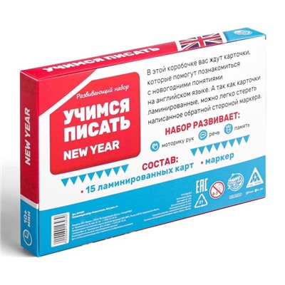 Развивающий набор «Учимся писать. New year», 15 карт, маркер