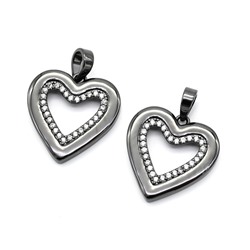 Подвеска Сердце с фианитами 18*18мм черненая