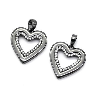 Подвеска Сердце с фианитами 18*18мм черненая