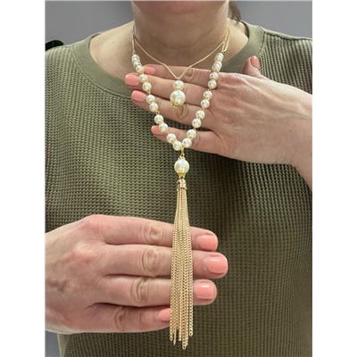 Подвеска на цепях с жемчугом длинная Арт П8 модель 1