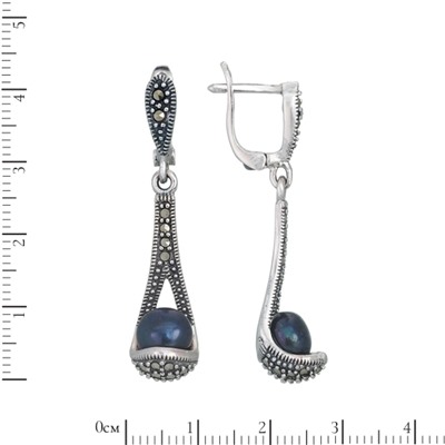 Серьги 'Секрет' с чёрным жемчугом и марказитами ТАСН.315ЖЧN