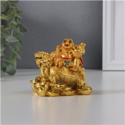 Нэцкэ фигурка «Хотей на драконочерепахе», 7.5×7.5 см, под золото