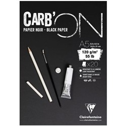 Блокнот для эскизов и зарисовок 20л. А5 на склейке Clairefontaine "Carb'ON", 120г/м2, мелкозер.,черн