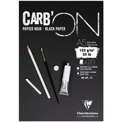 Блокнот для эскизов и зарисовок 20л. А5 на склейке Clairefontaine "Carb'ON", 120г/м2, мелкозер.,черн