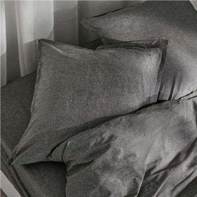 Простыня на резинке SL Home "Деним" 140*200+30 см, цв.темно-серый, 100% жатый хлопок